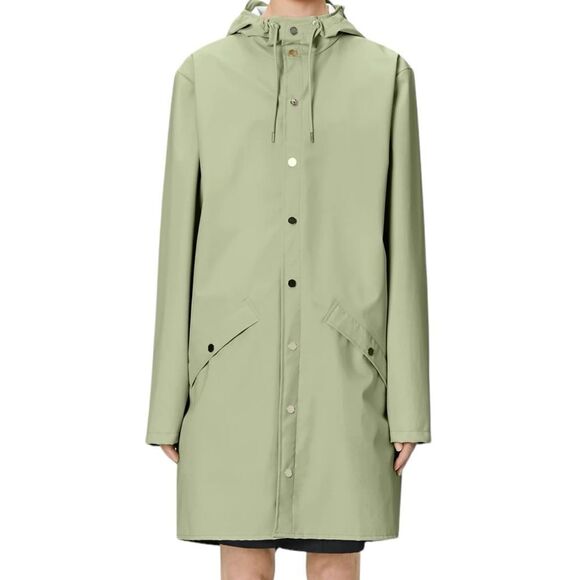 RAINS MENS HOODED LONG RAINCOAT, UNISEX, MINT GREEN, large - Picture 1 of 7